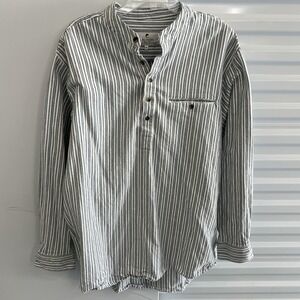 Lee Valley Shirt Mens XL Blue Stripe Flannel Long Sleeve Grandad Collar Ireland‎